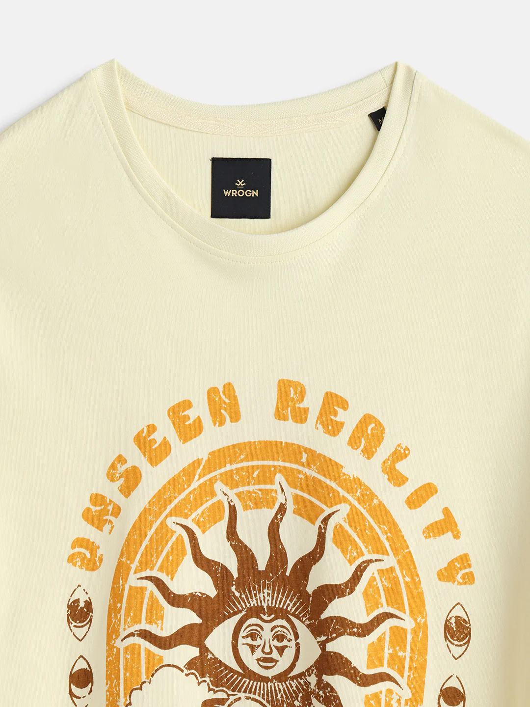 Zen Inspired Chest Print Graphic Crew Neck T-Shirt | Yellow - Image 3