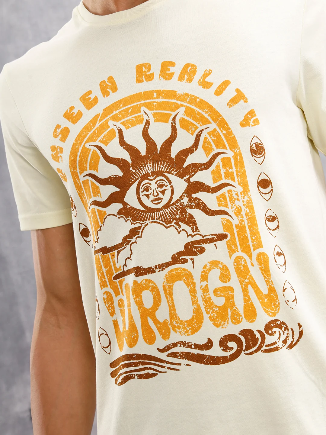 Zen Inspired Chest Print Graphic Crew Neck T-Shirt | Yellow - Image 7
